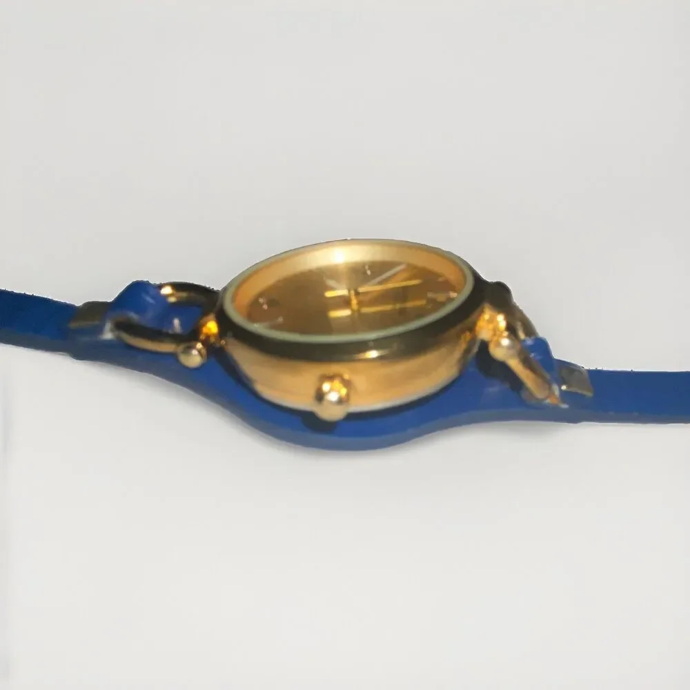 Akribos XXIV AK761BU Swiss Quartz Goldtone Blue Leather Strap Womens Watch